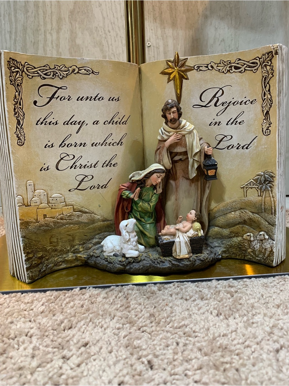 Napco Open Bible Nativity Figurine Holy Family Scripture.